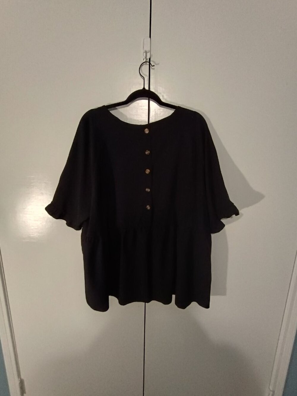 SHEIN Curve 3XL Black Peplum Babydoll Blouse Ruffle Sleeve Round Neck Top Plus S - Picture 3 of 7